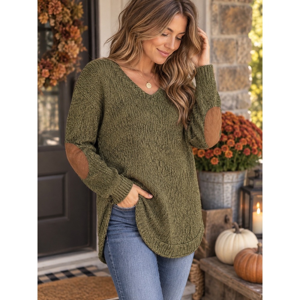 Cupcake Clothing Olive Green Knit Sweater Small Elbow Patch Tunic Cottagecore
